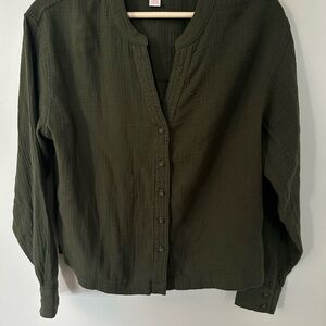 Olive Green Button-Up Women's Top